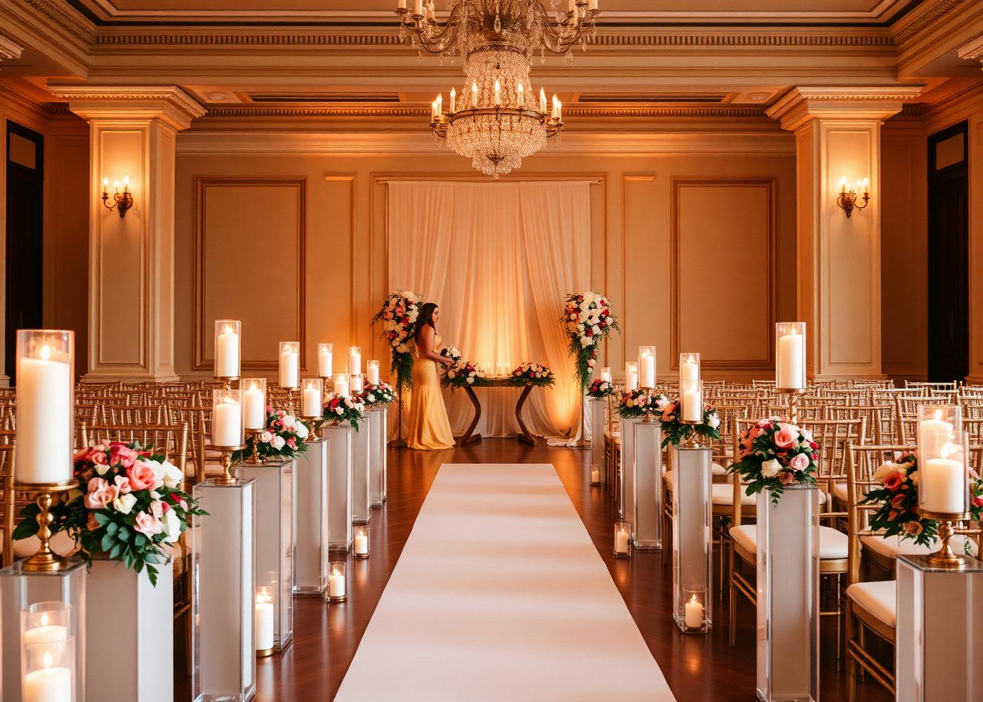 Cerimônia elegante de casamento com decoração de velas e flores